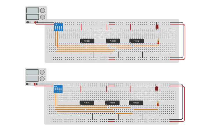 Circuit design XOR XNOR - Tinkercad