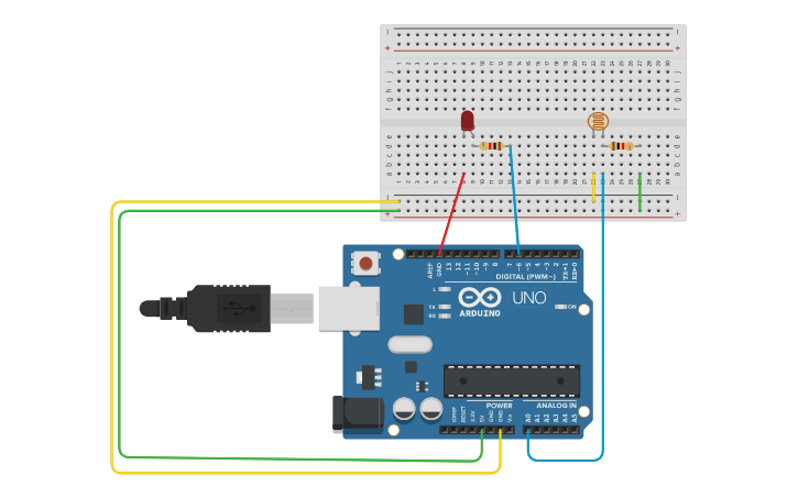 Circuit design photoresistor with led - Tinkercad