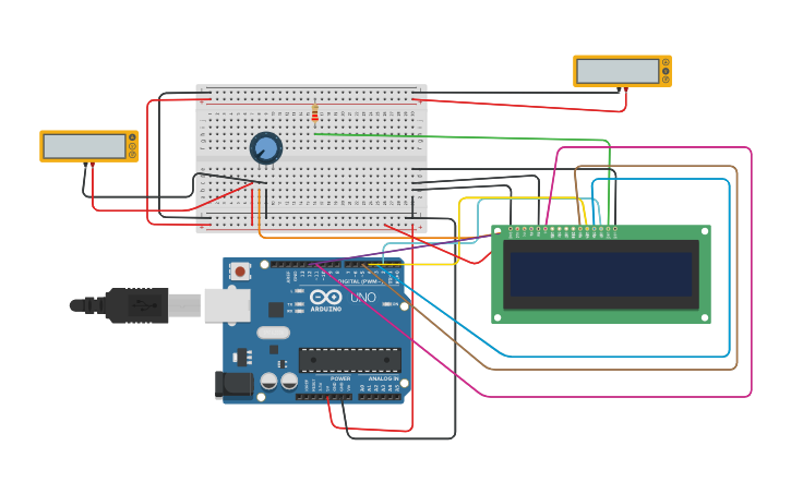 Circuit design LCD with Arduino & multimeter | Tinkercad