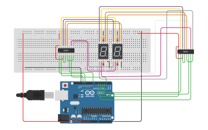 Circuit design 100 sec counter (7SD) | Tinkercad