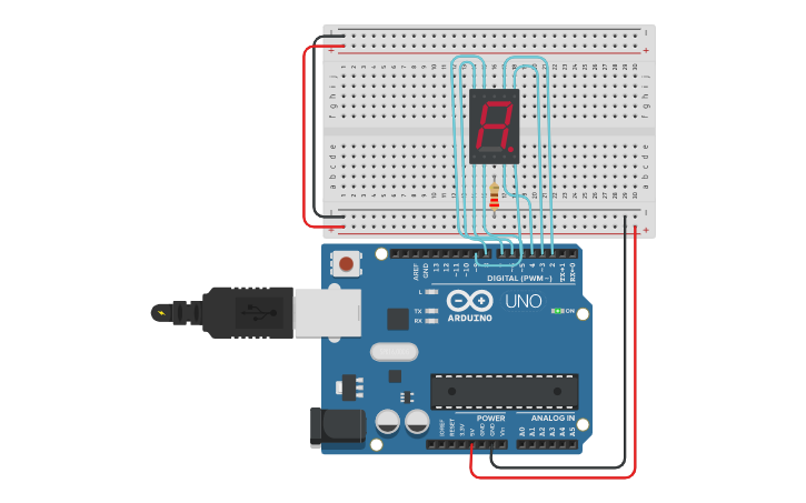 Circuit design DISPLAY 7 SEGMENTOS - Tinkercad
