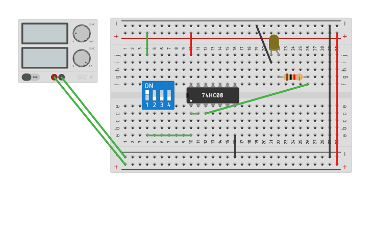 Circuit design NOT - NAND EQUIVALENT - Tinkercad