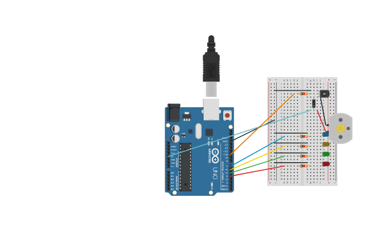 Circuit design Multitasking Arduino LED with Motor DC - Tinkercad