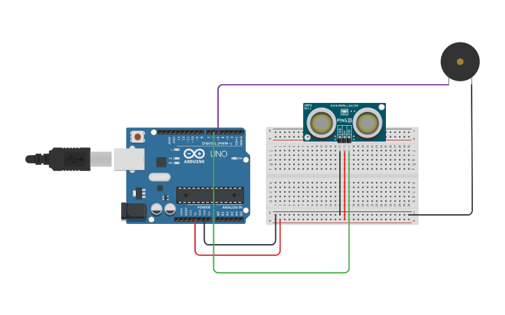 Circuit design Sensore di parcheggio - Tinkercad