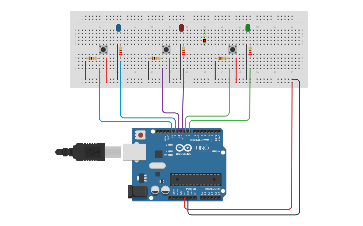 Circuit design Pushbutton on/off - Tinkercad