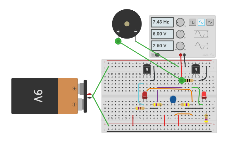 Circuit design 2 trans flasher - Tinkercad