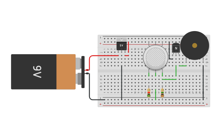 Circuit design Smoke detection alarm - Tinkercad