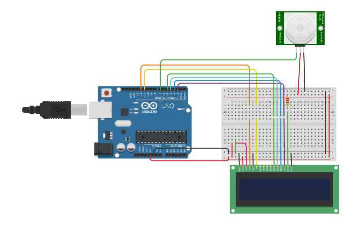 Circuit design Sensor de presença - LCD - Tinkercad