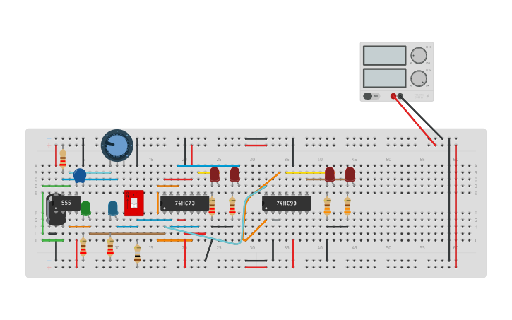 Circuit design Contador de 4 bits - Tinkercad