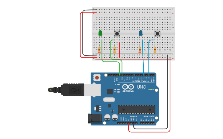 Circuit design encendido de led con boton - Tinkercad