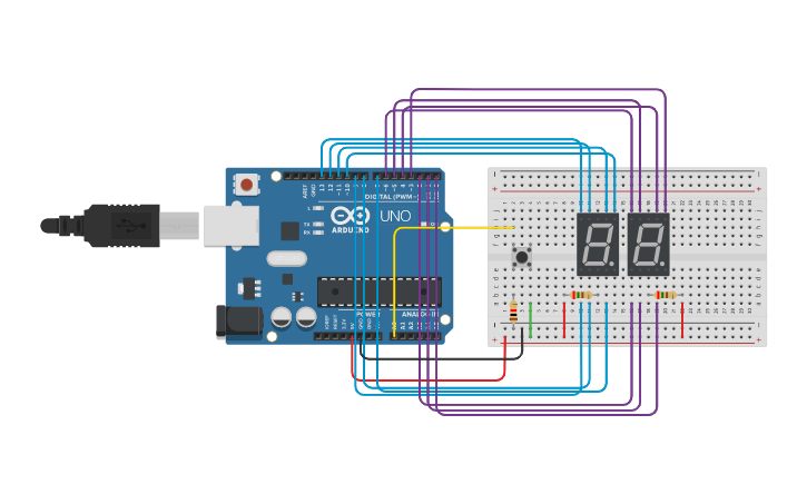 Circuit design Dois displays de 7 segments | Tinkercad