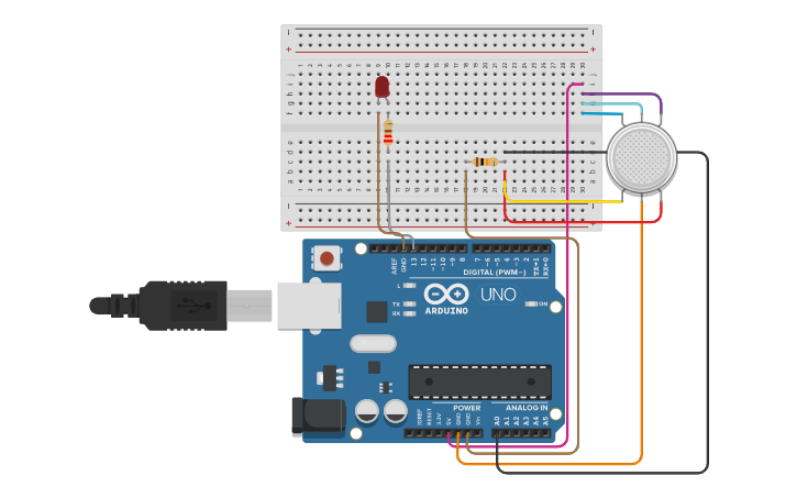 Circuit design interfacing of gas sensor using arduino - Tinkercad