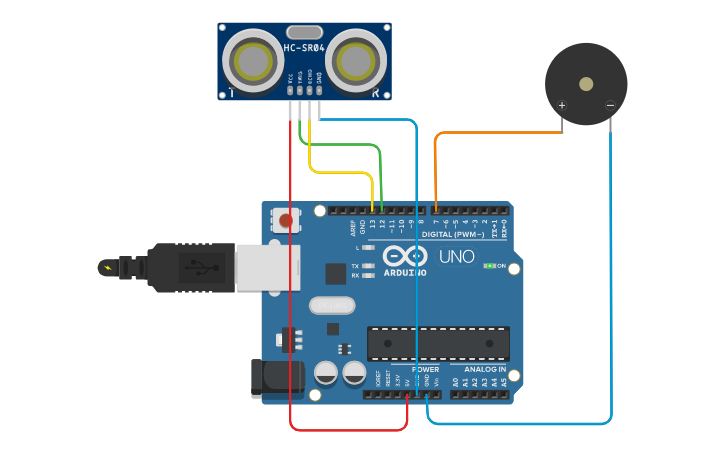 Circuit design ultrasonic - Tinkercad