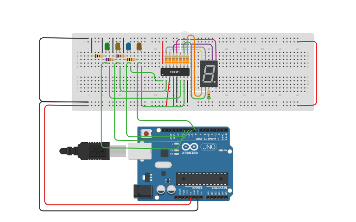 Circuit design Copy of Four-Bit Counter Framework - Tinkercad