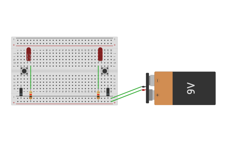 Circuit design Encender 6 LED con Push Button - Tinkercad