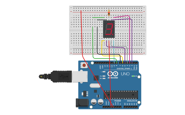 Circuit design Cathode 7Segment - Tinkercad