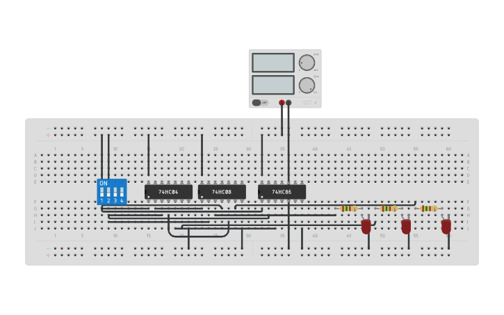 Circuit design Magnitude Comparator - Tinkercad