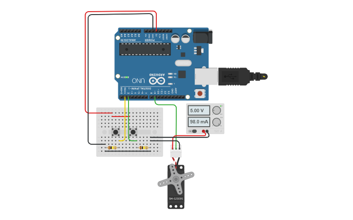 Circuit design Tollbooth Arduino Servo w/o Limit Switches - Tinkercad
