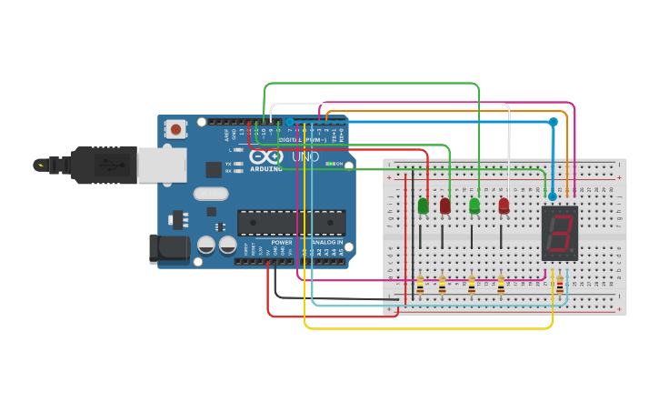 Circuit design Display con leds - Tinkercad