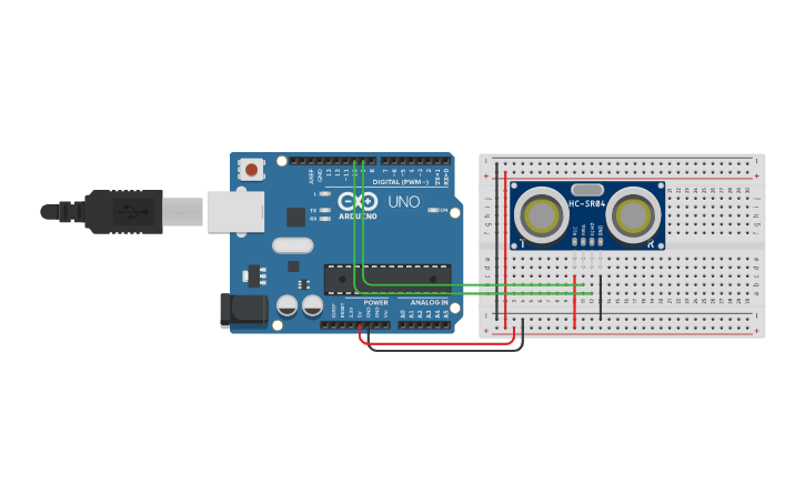 Circuit design P3.2 Arduino Nano y Sensor Ultrasónico. - Tinkercad