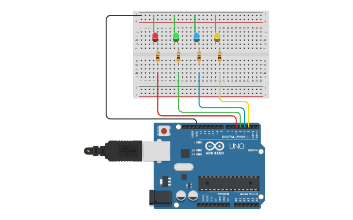 Arduino Board Multiple Led Circuit design Multiple LED with Arduino - Tinkercad