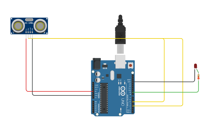 Circuit design Ultrasonic Sensor. - Tinkercad