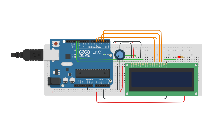 Circuit design Sim.2 Arduino + LCD | Tinkercad