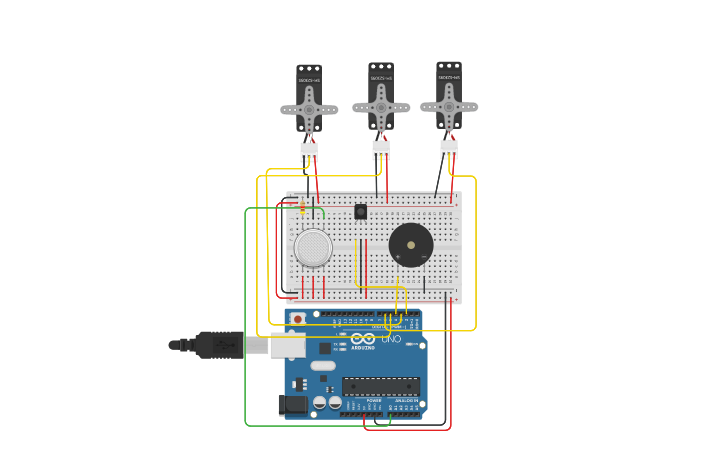 Circuit design Fire and Gas Alarm - Tinkercad