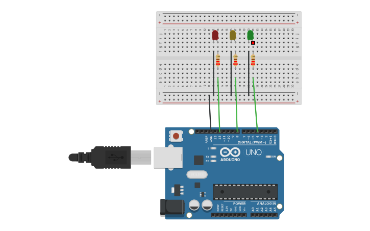 Circuit design LED Sequential Blink - Tinkercad