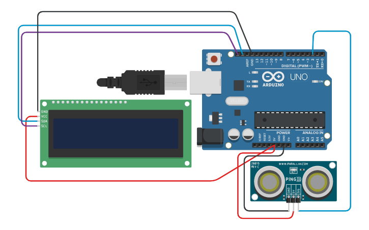 Circuit design 超声波测距 - Tinkercad