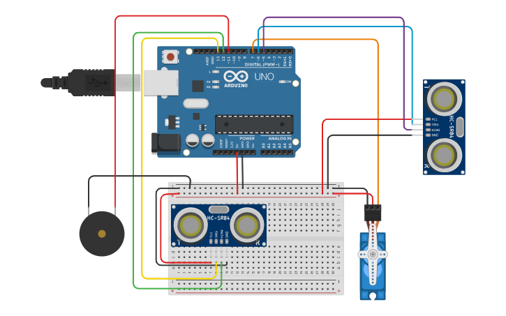 Circuit design Smart_Dustbin_Kelompok1 - Tinkercad