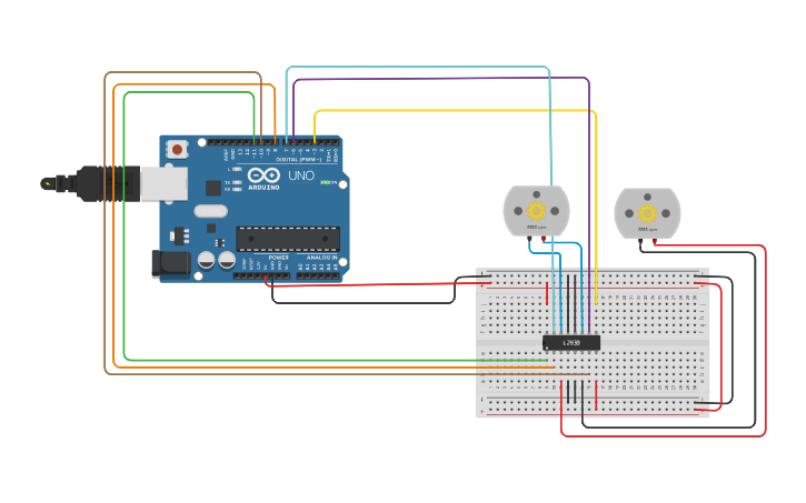 Circuit design 2 DC Motors using H-BRIDGE - Tinkercad