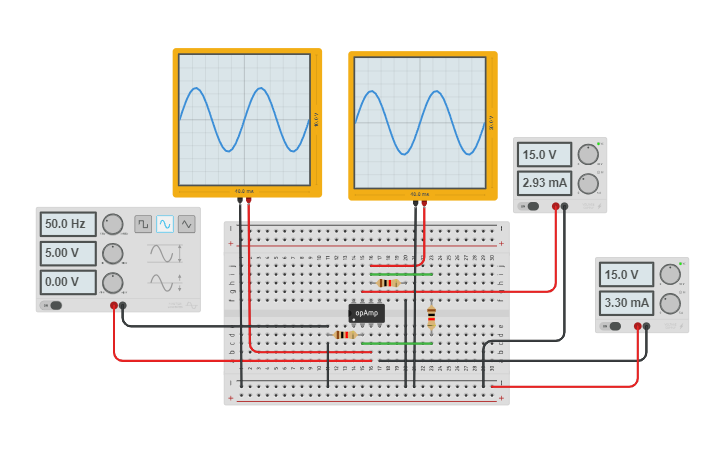 Circuit design Rangkaian Closed Loop Non-Inverting Op-Amp - Tinkercad