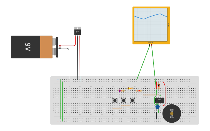 Circuit design Push Button Frequencies - Tinkercad
