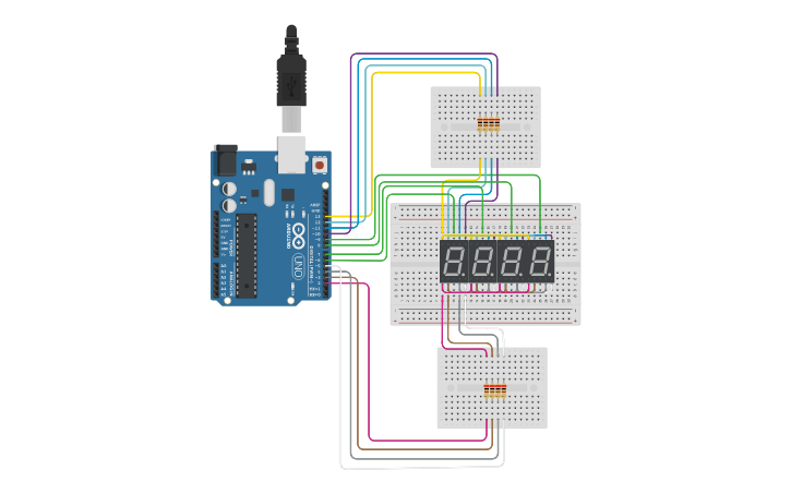 Circuit design 7 Segment LED Display - Tinkercad