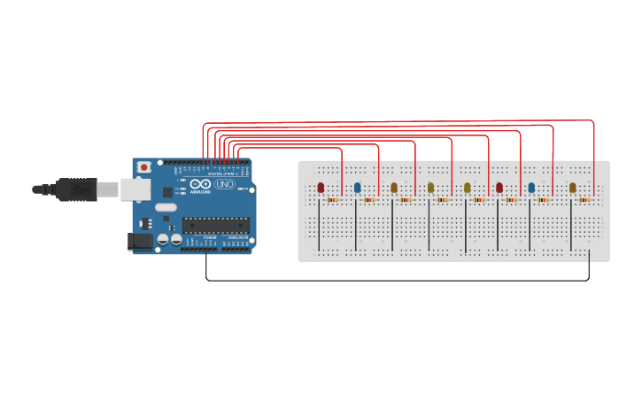 Circuit design Sequence Blinking - Tinkercad