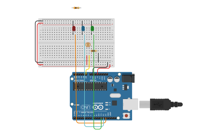 Circuit design Aula 09 - Fotorresistor+LED(29 set) | Tinkercad