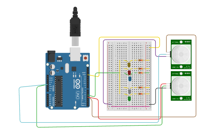 Circuit design sensor de movimiento de luz led - Tinkercad