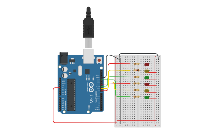 Circuit design Semaforo_controlado_por_Arduino - Tinkercad