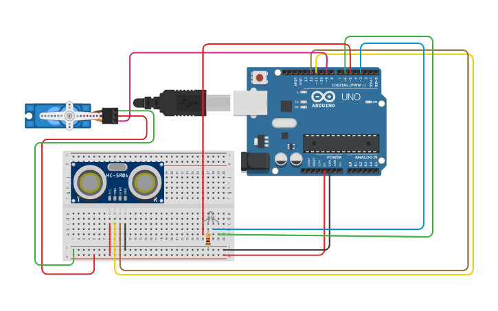 Circuit design Rushdy Ultra Sonic Servo Combo - Tinkercad