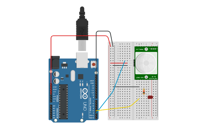Circuit design PIR motion sensor-digitalRead | Tinkercad