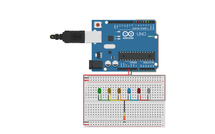 Circuit design (Ex) Sequential Led Light with For Loop | Tinkercad