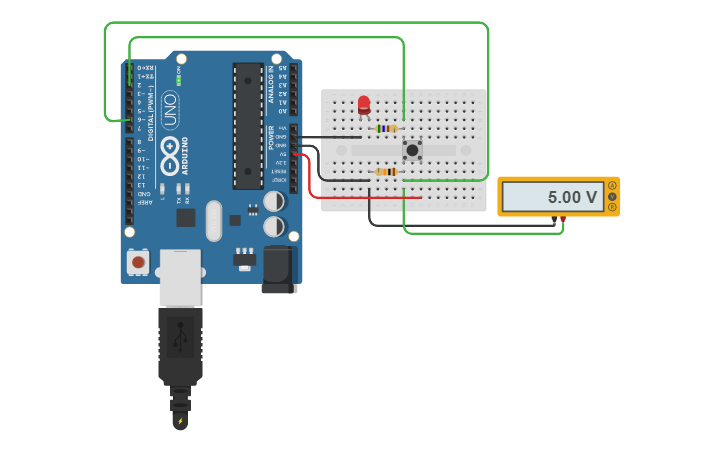 Circuit design Boton pull down y led | Tinkercad