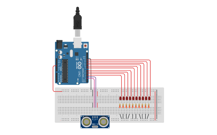 Circuit design sensore di prossimità con led - Tinkercad