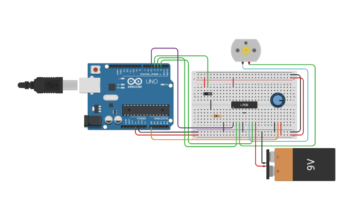 Circuit design DC Motor + Potentiometer - Tinkercad