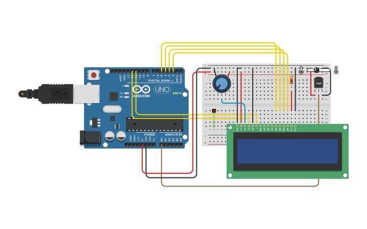 Circuit design LCD temprature sensor - Tinkercad