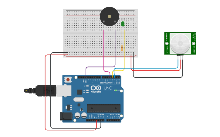 Circuit design sensor movimiento - Tinkercad
