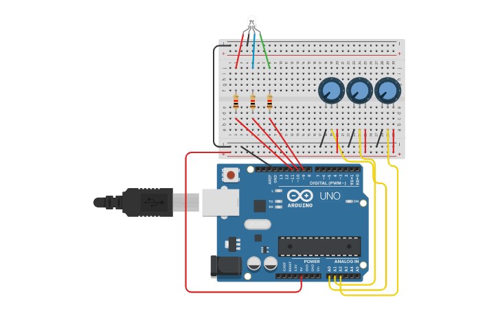Circuit design LED RGB + POTENCIOMETRO | Tinkercad
