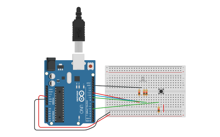 Circuit design RGB LED Button - Tinkercad