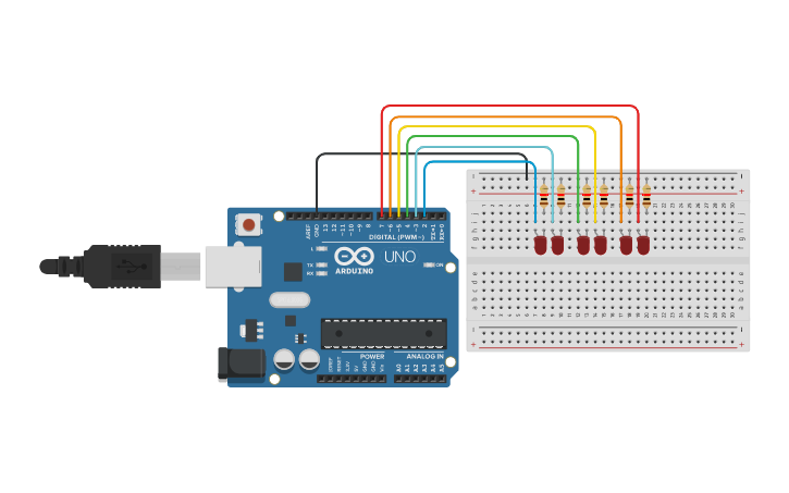 Circuit design Arduino Single LED Chaser | Tinkercad